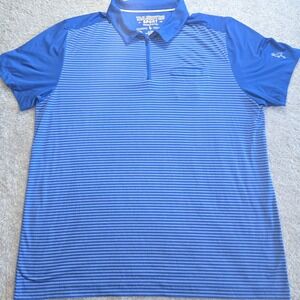 Tailorbyrd Sport Mens XL Blue Striped Quarter Zip Golf Polo Shirt Short Sleeve